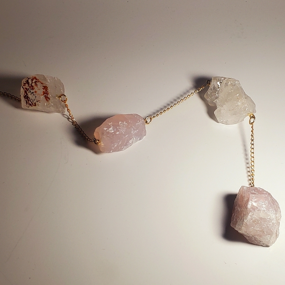 Crystal Wall Hanging Lg Raw Rose Quartz Crystal Metal Chain Hanging Decor NEW - Picture 8 of 12